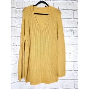 Jenni Kayne Yellow Mustard Fisherman Knit V Neck Sweater Womens XXL